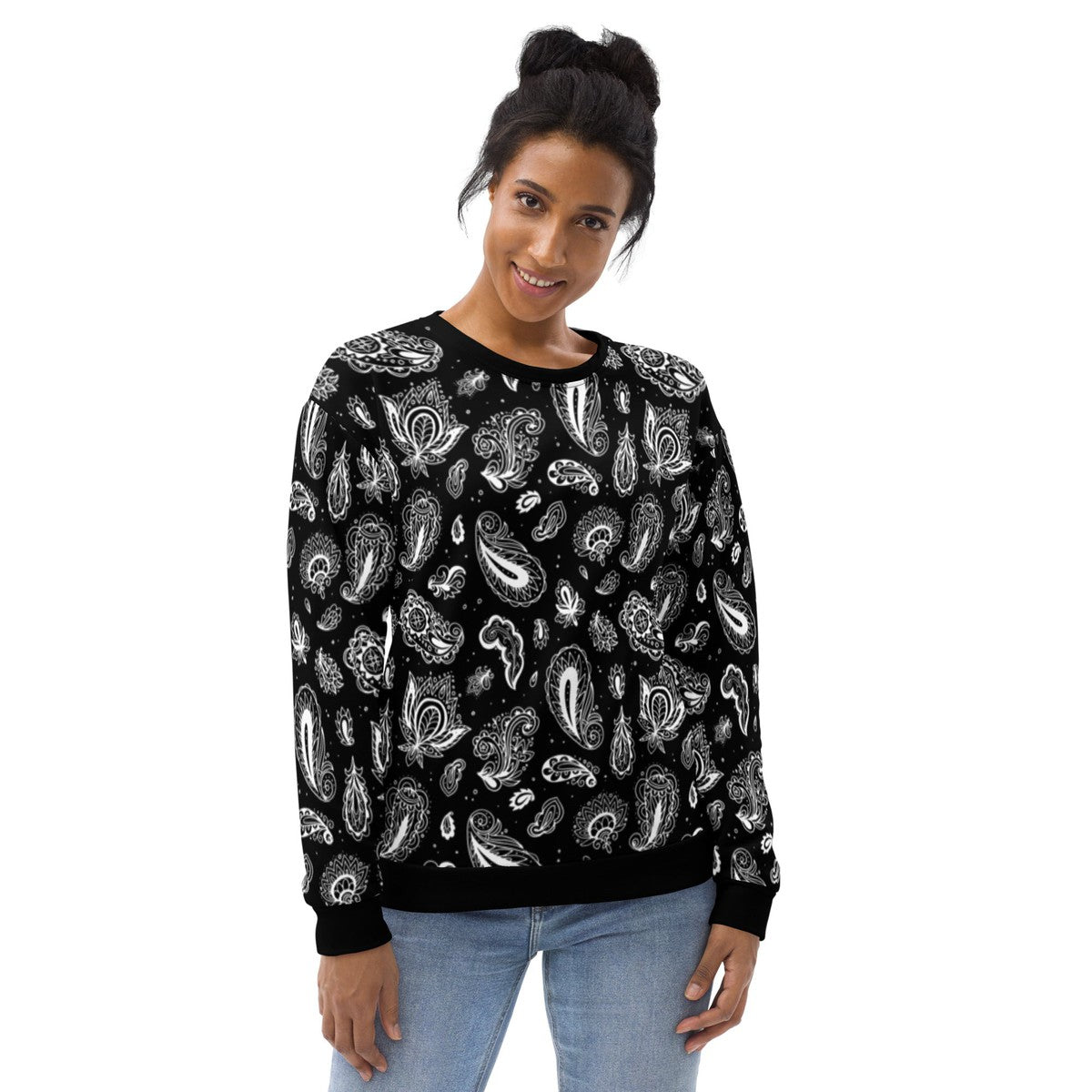 Black And White Paisley Print Unisex Sweatshirt
