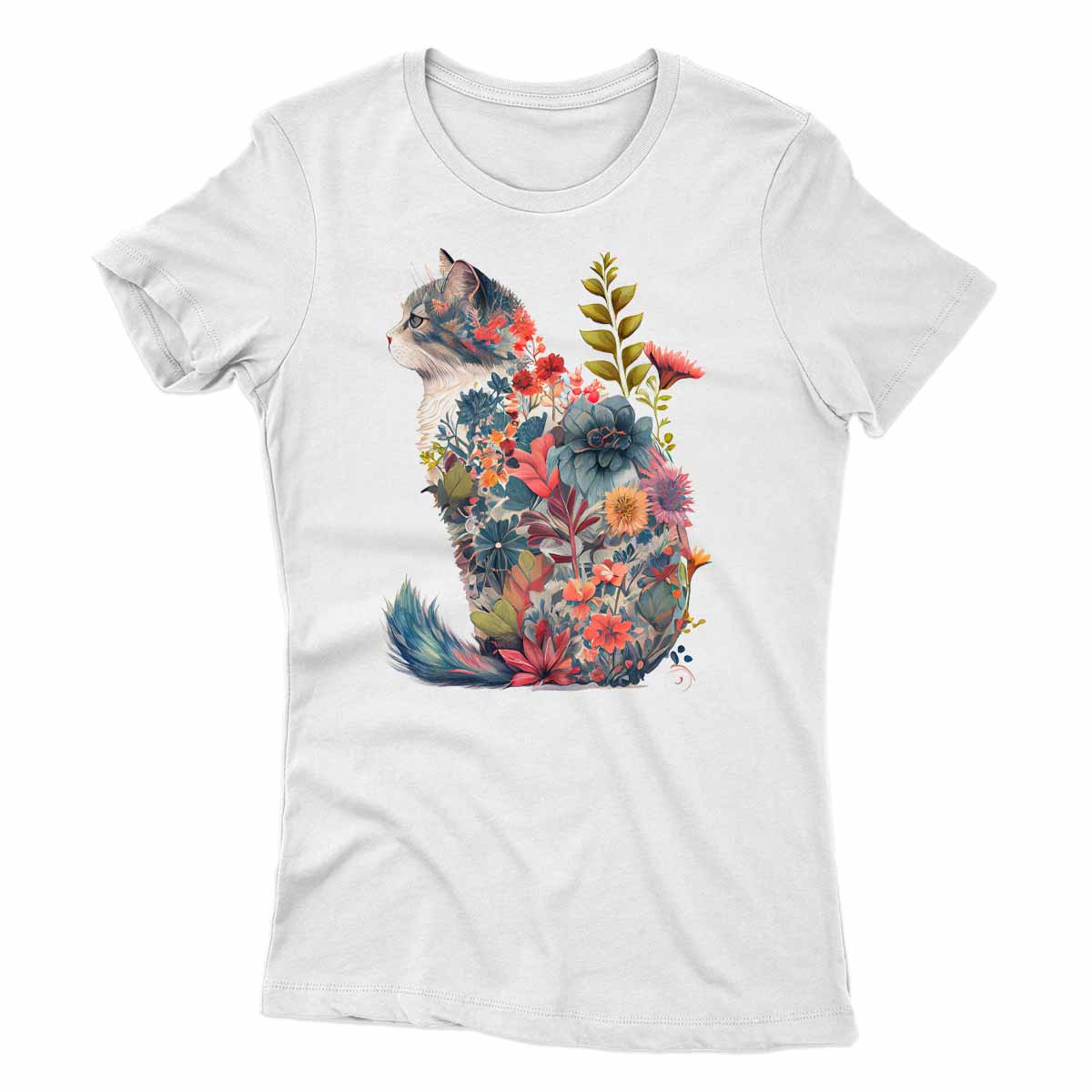 Floral Cat Silhouette Women's T-shirt