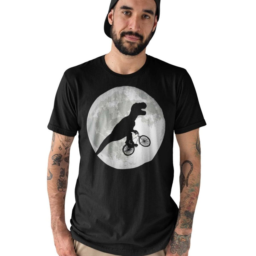 Flying T-Rex On Bicycle Over Moon T-Shirt