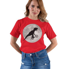Flying T-Rex On Bicycle Over Moon T-Shirt