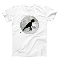 Flying T-Rex On Bicycle Over Moon T-Shirt