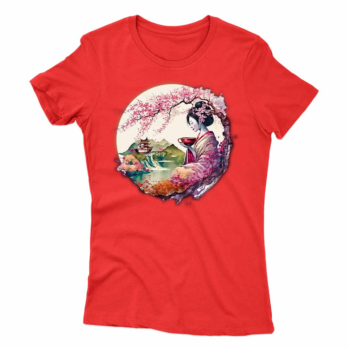 Japanese Geisha And Landscape Women's T-shirt
