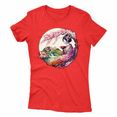 Japanese Geisha And Landscape Women's T-shirt