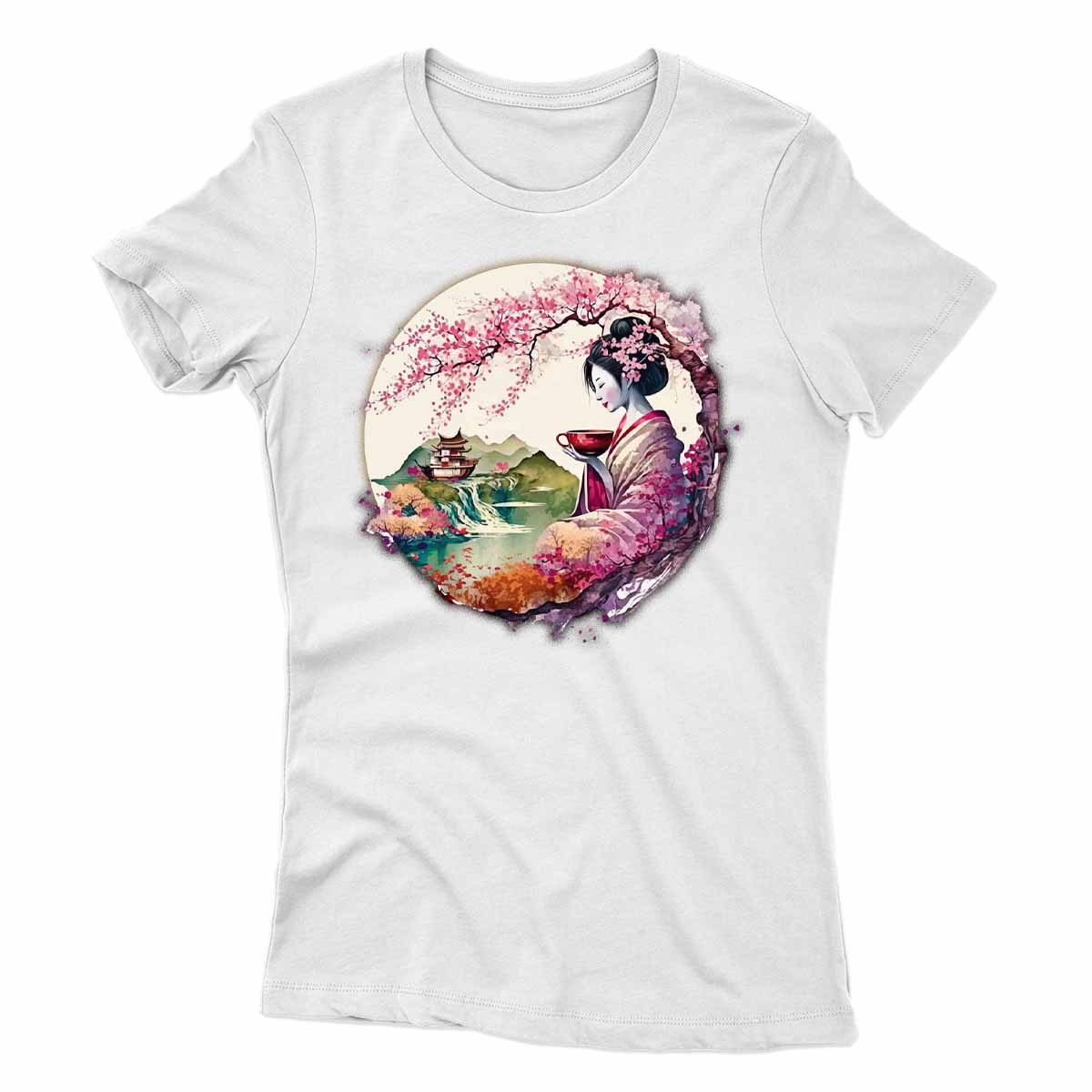 Japanese Geisha And Landscape Women's T-shirt