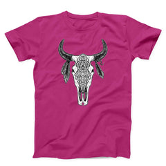Bull Skull With Feathers Unisex T-Shirt