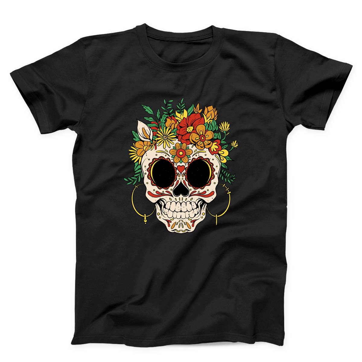 Sugar Skull And Flowers Unisex T-Shirt
