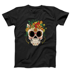 Sugar Skull And Flowers Unisex T-Shirt