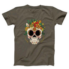 Sugar Skull And Flowers Unisex T-Shirt