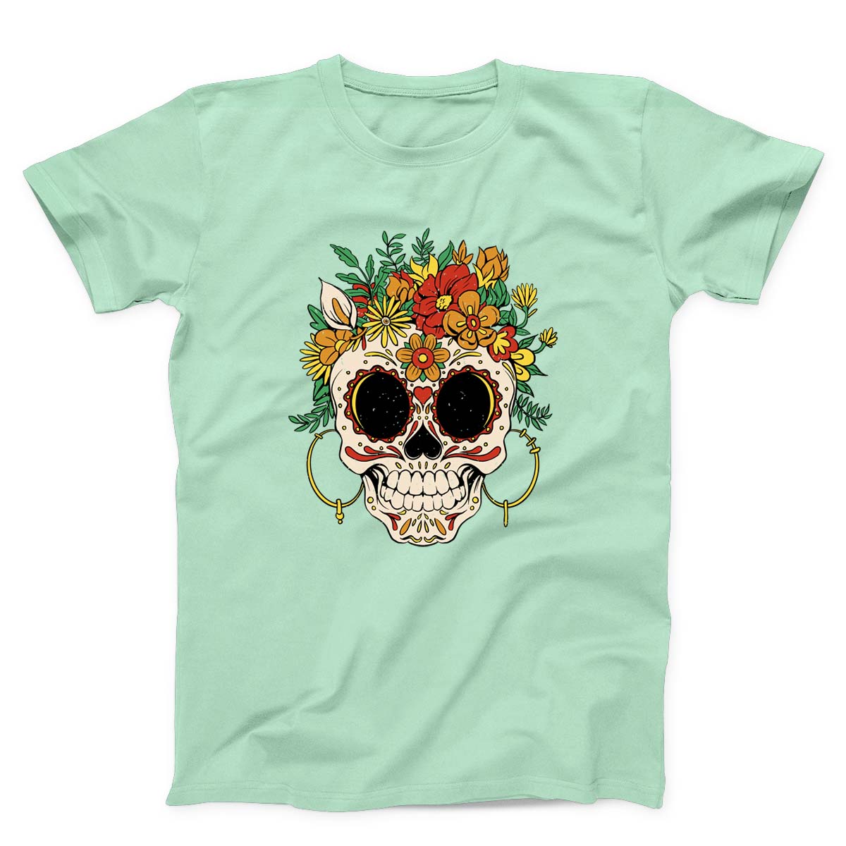 Sugar Skull And Flowers Unisex T-Shirt