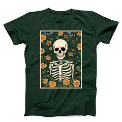 Skeleton With Flowers Dark Unisex T-Shirt