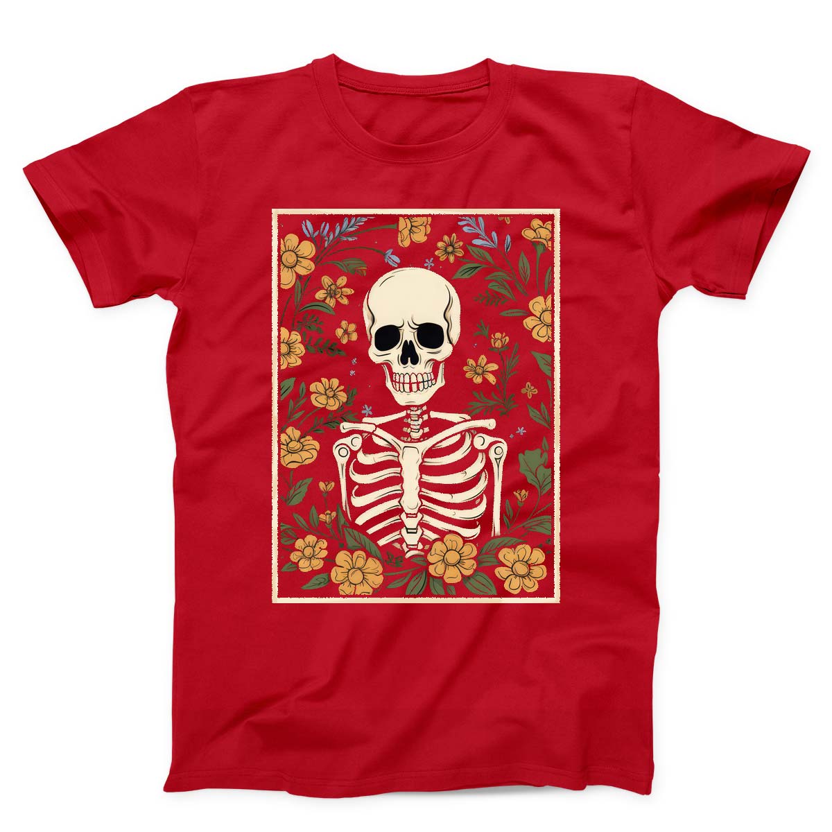 Skeleton With Flowers Dark Unisex T-Shirt