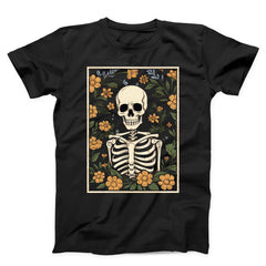 Skeleton With Flowers Dark Unisex T-Shirt