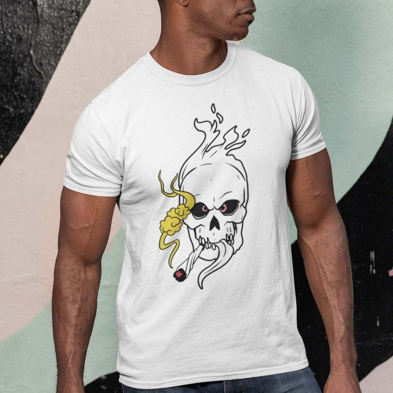 Flaming Skull Smoking Unisex T-shirt