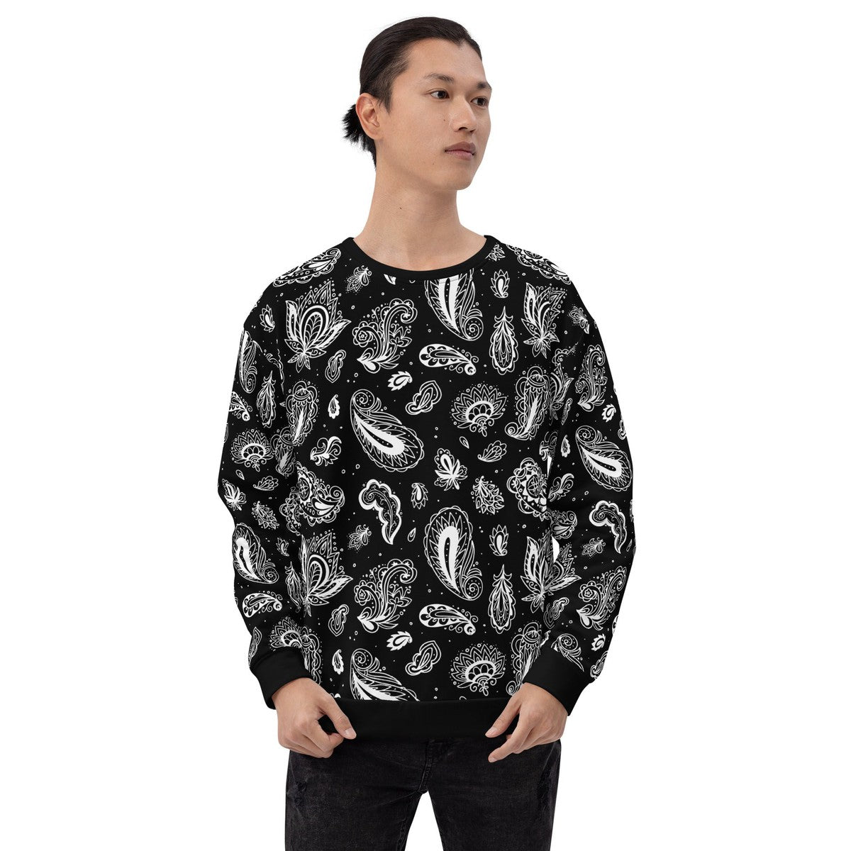 Black And White Paisley Print Unisex Sweatshirt