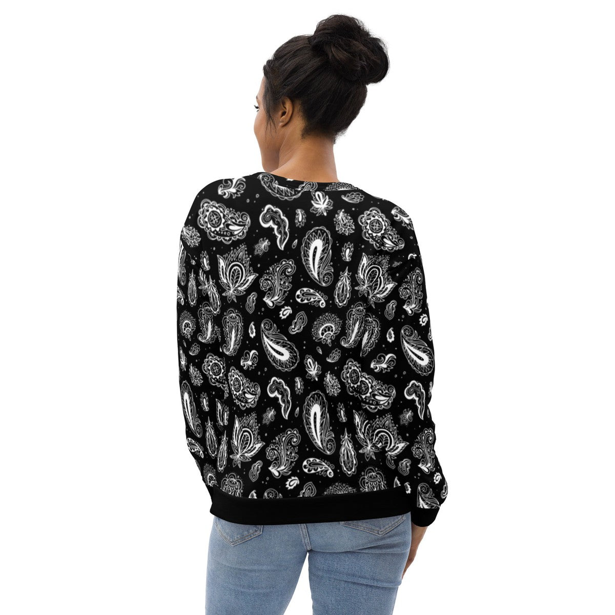 Black And White Paisley Print Unisex Sweatshirt