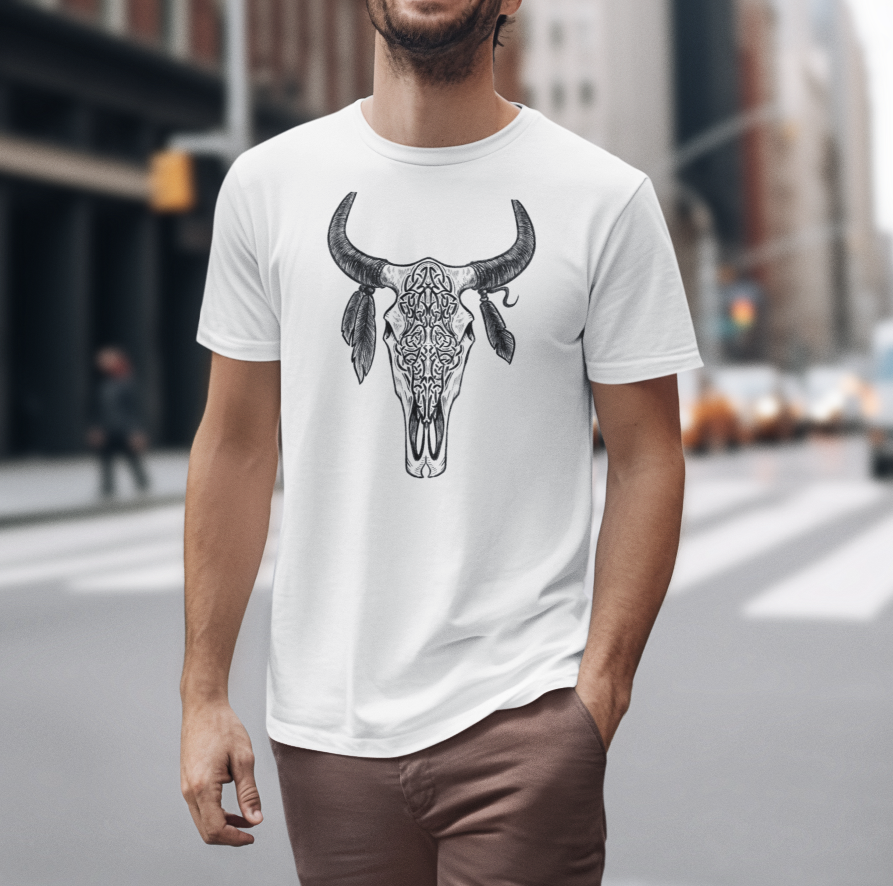 Bull Skull With Feathers Unisex T-Shirt