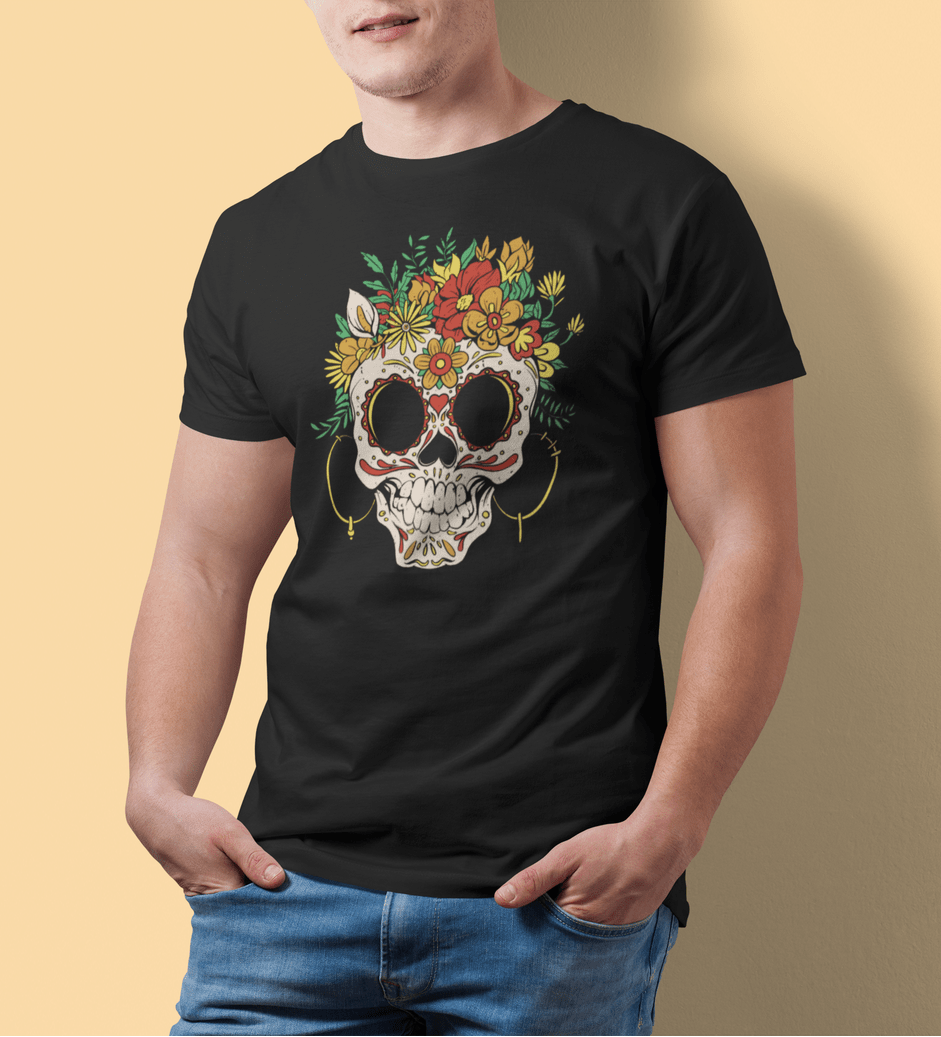Sugar Skull And Flowers Unisex T-Shirt