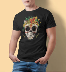 Sugar Skull And Flowers Unisex T-Shirt