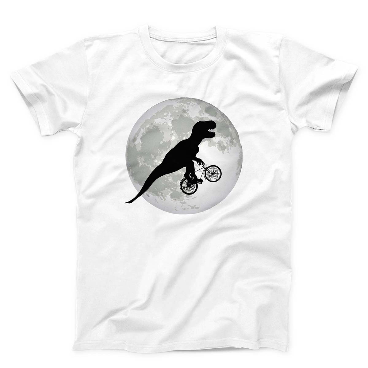 Flying T-Rex On Bicycle Over Moon T-Shirt