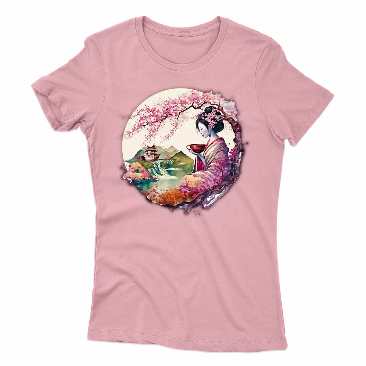 Japanese Geisha And Landscape Women's T-shirt