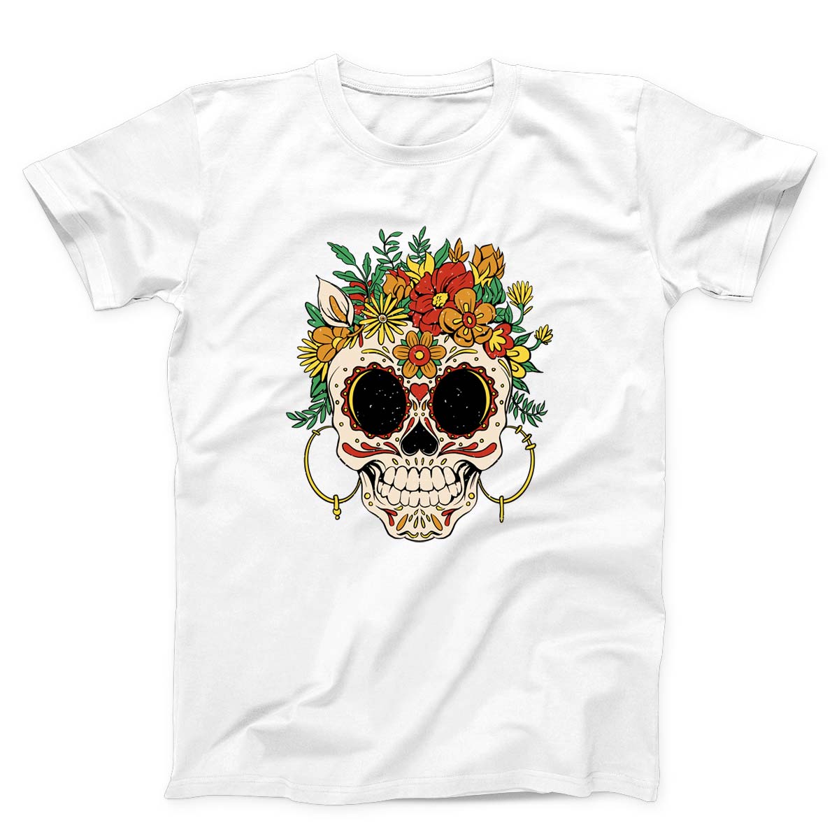 Sugar Skull And Flowers Unisex T-Shirt