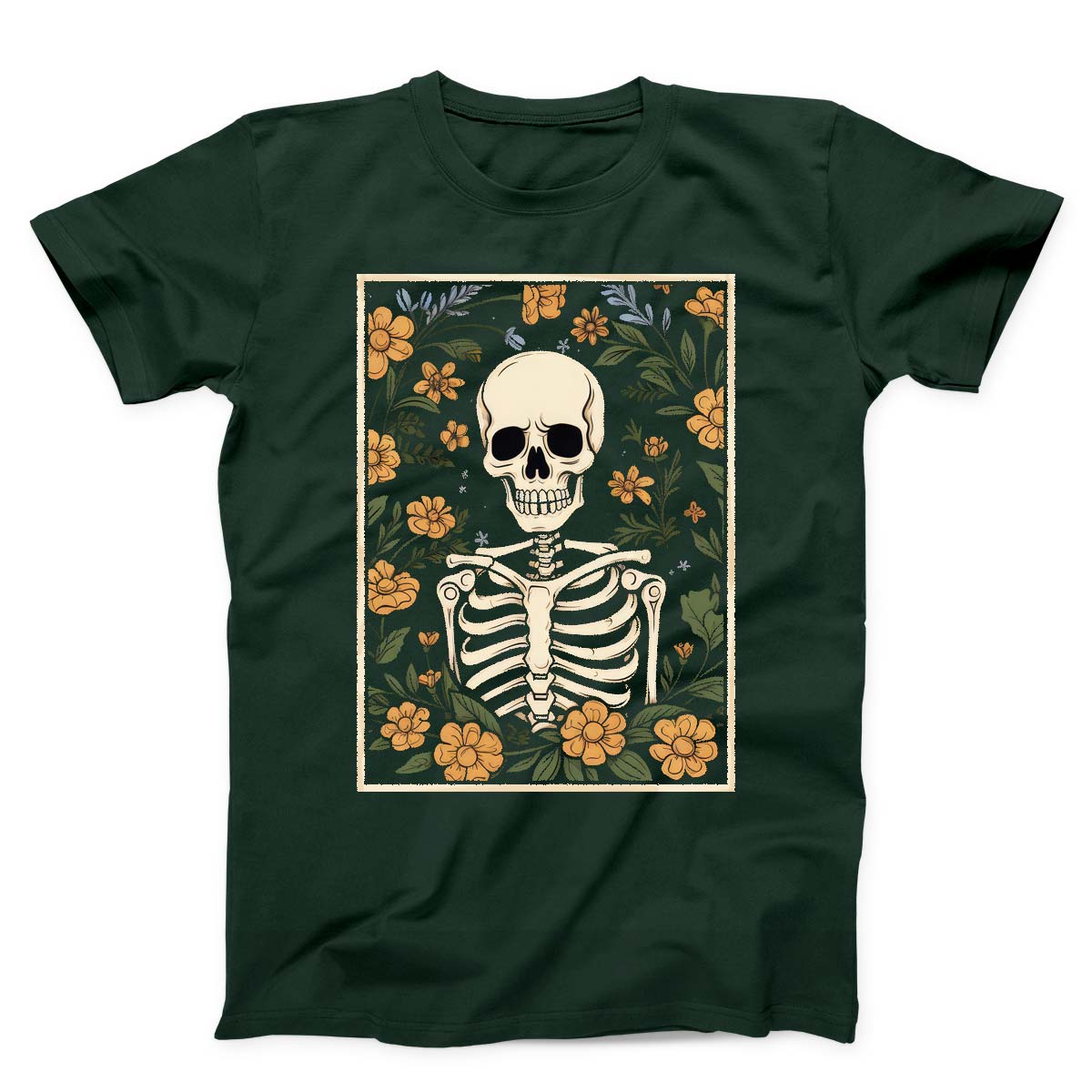 Skeleton With Flowers Dark Unisex T-Shirt