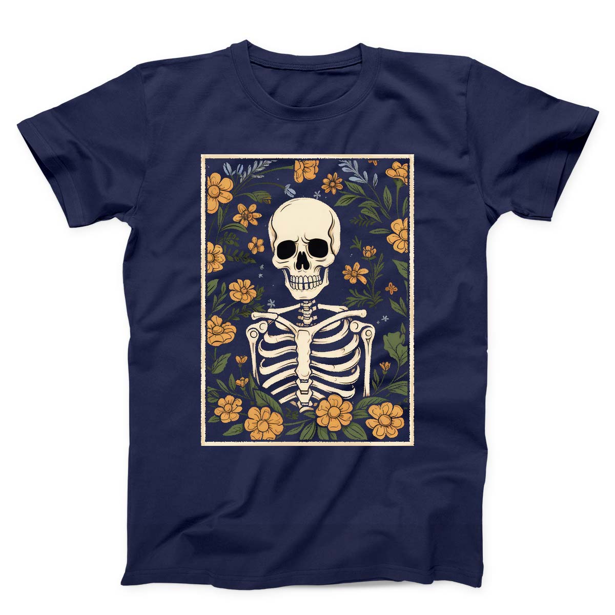 Skeleton With Flowers Dark Unisex T-Shirt